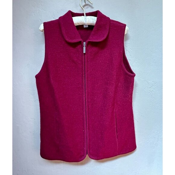 The TOG Shop Womens Small Full Zip Sweater Vest Wool Collared Red Lightweight - Picture 1 of 10